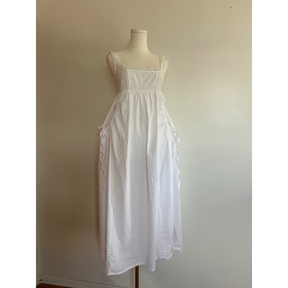 ASOS DESIGN White Cotton Empire Waist Midi Dress Edwardian Lace Cottage US 0